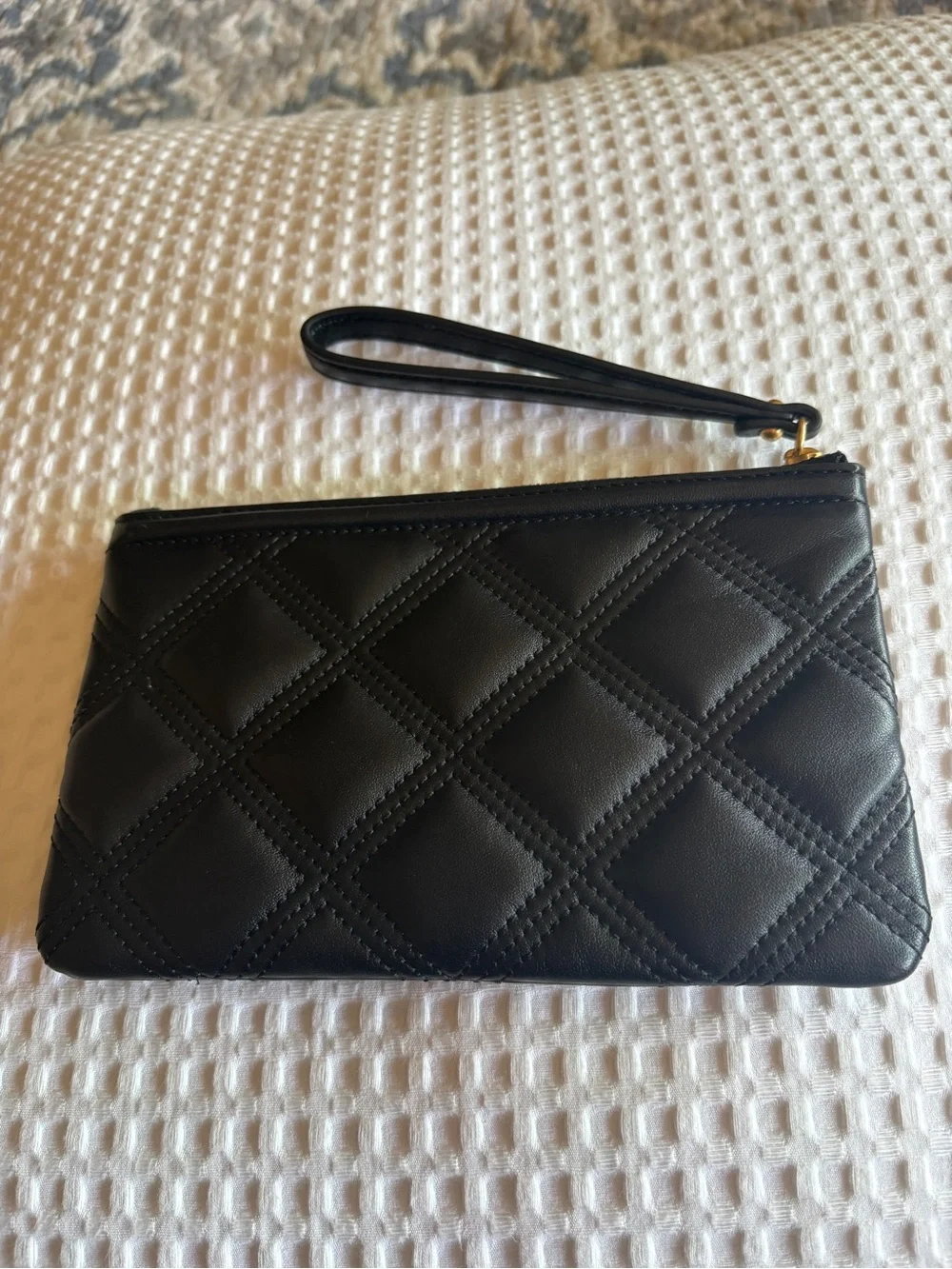 Tory Burch Black Quilted Leather Wristlet Clutch New